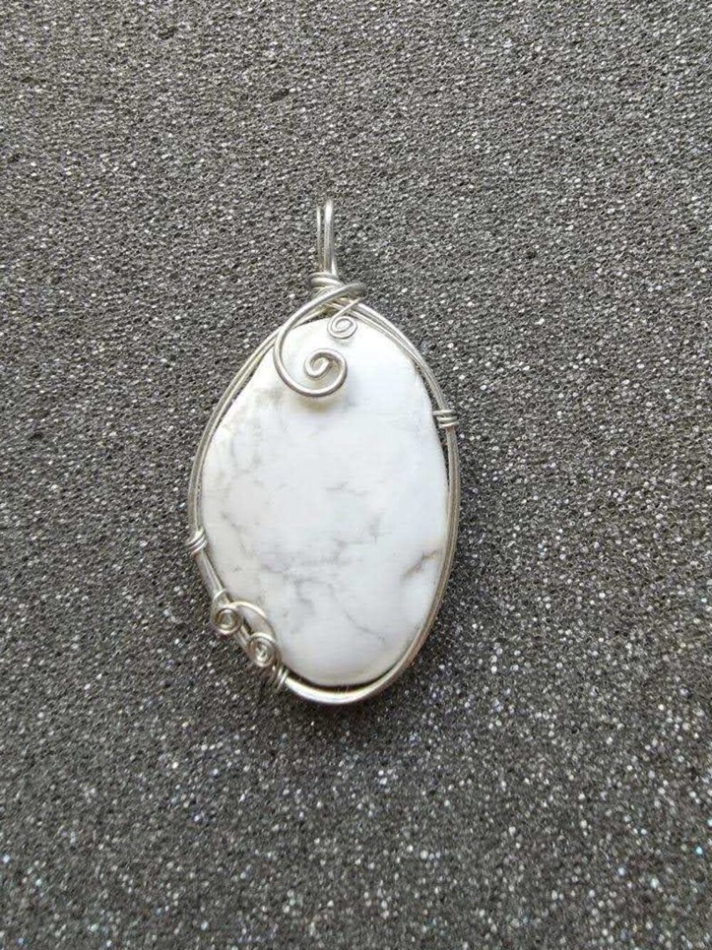 Handmade Wire Wrapped White Howlite Stone Pendant Artisan Jewelry Solo Piece